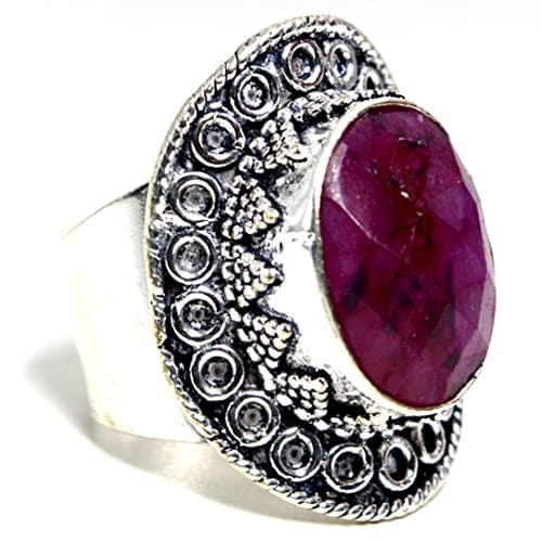 Kala Jewels Sterling Silver Plated Died Ruby Ethnic Ring Size 7 US