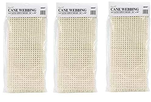 Commonwealth Basket Cane Webbing 1/2-Inch Fine Open Mesh 18-Inch by 18-Inch, Natural (Thrее Расk)