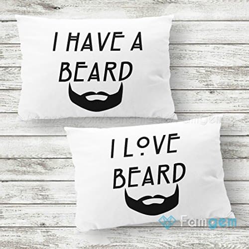 I Love Beard Throw Pillow Case His &amp; Hers Personalized Mr Mrs Cushion Cover | Custom Wedding Decor Gift Zipper Queen King Pillowcases Newly Anniversary Gifts for Her Him | Burlap or Cotton - Set of 2