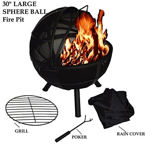 CozyFlame Sphere Fire Pit Ball Steel with stick grid and folding mesh