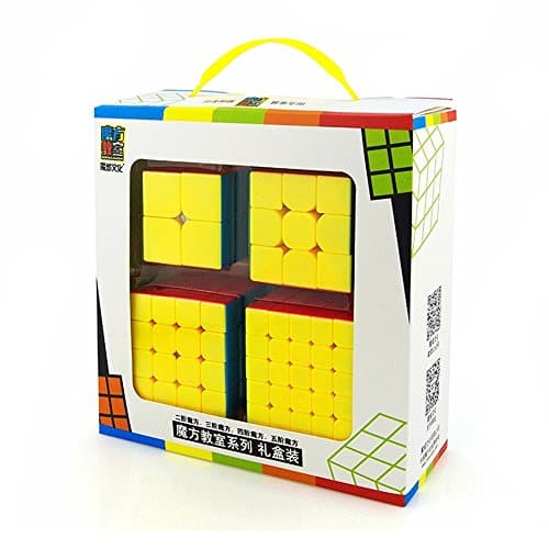 HJXD global Cube Classroom Magic Cube Set 4 Pack 2x2x2 3x3x3 4x4x4 5x5x5 Stickerless Cube True Color Gift Package