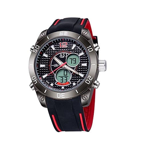 TAWURS Multi Function Digital LED Quartz Watch Electronic Waterproof Sport Watches (Red)
