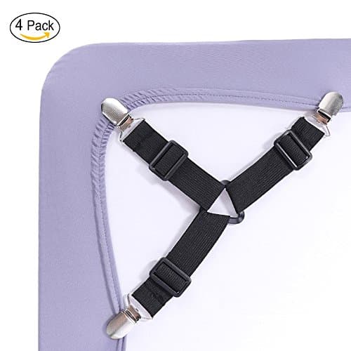 Plus Life Sheet Fasteners, Upgraded Adjustable Triangle Heavy Duty Sheet Band Straps Suspenders Corner Gripper Holder Clip for Fitted and Flat Sheets, 4 Packs