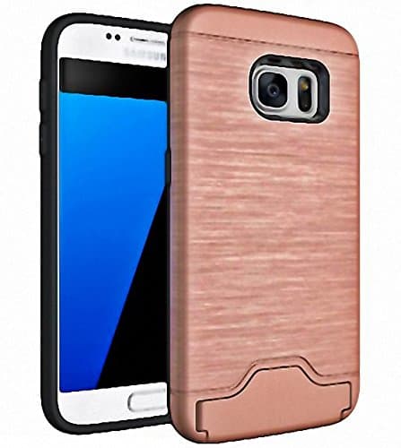 Galaxy S7 Edge Case, Advanced Shock Absorption Protective with Card Holder and Kickstand Wallet Case Heavy Duty Bumper for Samsung Galaxy S7 Edge (Rose Gold)