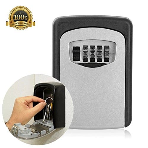 Key Lock Box, Key Storage Lock Box 4 Digit Combination Wall Mounted Weather Resistant Steel for Indoors or Outdoors Holds up to 5 Keys