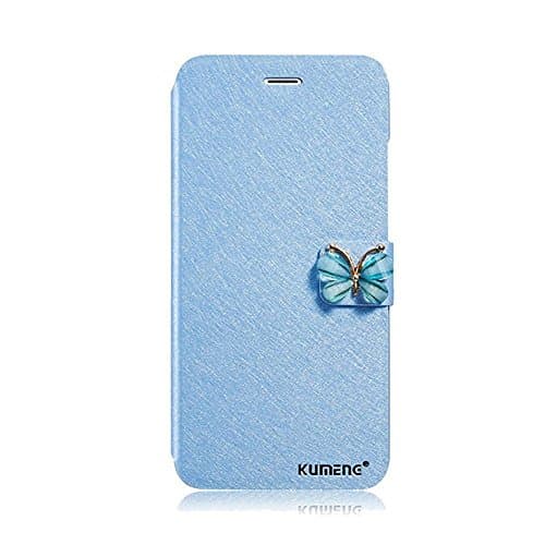 iPhone 6/6S Case,[Butterfly Buckle Case] Silk Clamshell Grain Pu for iPhone 6/6s,Natural Silk Pattern Stand Case Cover (with 1 Card Slots)-Blue