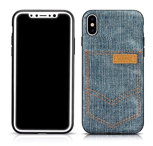 iPhone Ⅹ Case,iPhone 10 Case,Slim Classical Denim Pattern PU Back Case Cover with Card Slot for iPhone Ⅹ (iPhone Ⅹ, type 1)