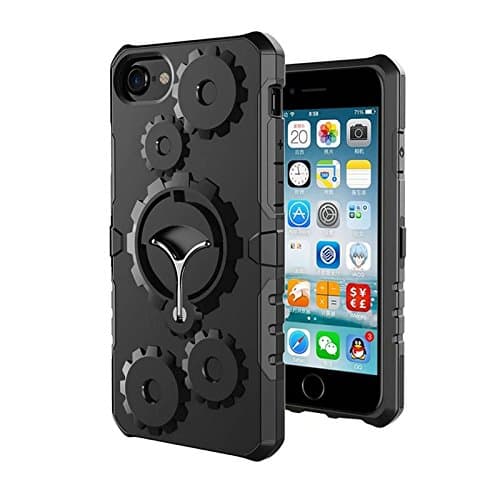 iphone 6Plus 6s Plus 7Plus 8Plus(5.5inch) Dual Layer Case Cover Mechanical Gears Built-in Bracket Durable Shockproof Armor Case (Black)