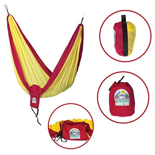 Portable Double Hammock For Camping, Hiking, and Backpacking Outdoors - Two Person Hammock Made Of Premium Parachute Nylon