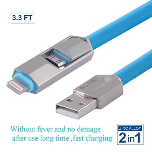 New Dual interface Design,Lightning Cable Data Sync Cable 2in1 usb Cable for Iphone Series and Micro port device.Tangle-Free Design (4 colour for choose) (Blue)