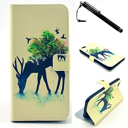 6 Plus Case, iPhone 6 Plus Case iPhone 6S Plus Case, Deer Leather Flip Wallet Skin Case Magnetic Clasp Dust plug Stylus for iPhone 6 Plus iPhone 6s Plus (Built-in Credit Card/ID Card Slot)