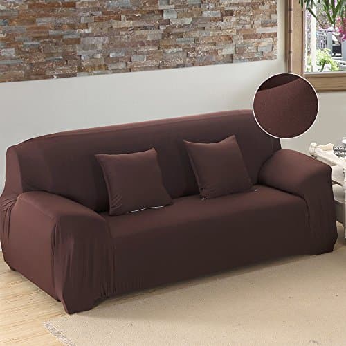 FP Sofa Covers 1-Piece Polyester Spandex Fabric Couch Cover Protector Stretch Arm Elastic Sofa Slipcover (♡4 Seater (90-118 inch), Chocolate)