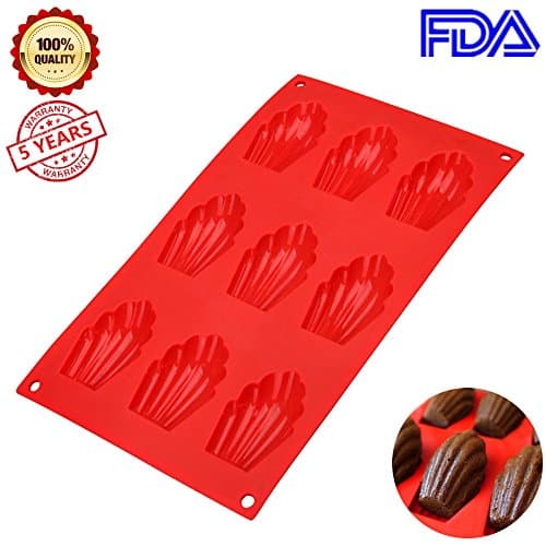 Madeleine Cake Pan 9-cup Silicone Seashell Shape Baking Molds Nonstick Red by CHICBAKE