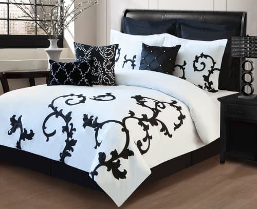 9 Piece Queen Duchess Black and White Comforter Set
