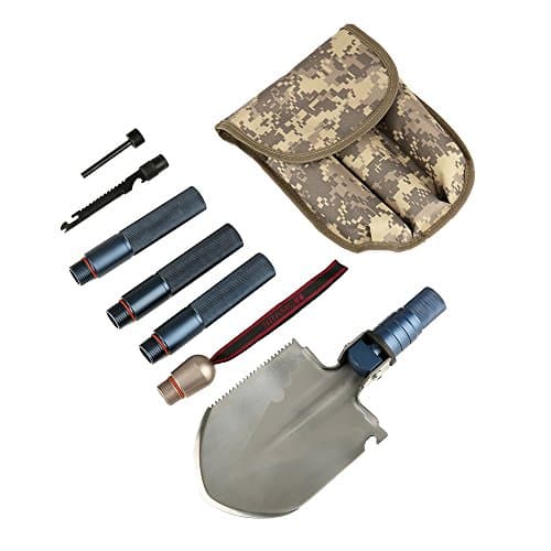 BFU Multi-function Military Folding Shovel, Mini Tactical Entrenching Tool, Multi Purpose for Camping, Backpacking, Outdoor Hiking, Garden, Snow, Car, Self-Defense Kit with Storage Bag