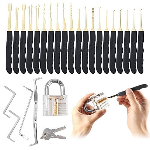 Premium 24 Piece Lock Tool Set with Transparent Pad Lock
