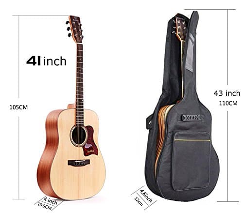 GAVIN LAND Black 41 Inch Dual Adjustable Shoulder Strap Soft Case Acoustic Guitar Bag Backpack