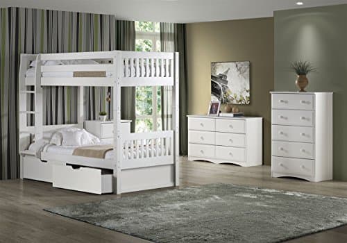 High Bunk Bed - With Conversion Kit &amp; Trundle - Mission Style - White