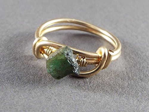 Raw Emerald SIZE 7 Wire Wrapped Ring Gold