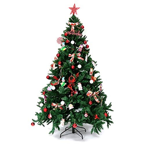 Peach Tree 7' Premium Hinged Artificial Christmas Pine Tree with Solid Metal Base 1800 Tips Full Tree,Green,without Decorations