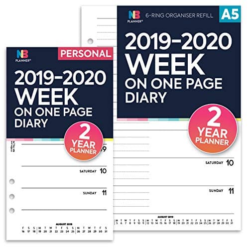 NBplanner® 2020 Week on two pages lined diary organiser refill planner insert Filofax COMPATIBLE White (Pocket: 81 x 120 mm)