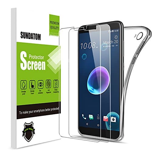 Sundatom HTC Desire 12 Plus Glass Screen Protector, [2 Pack] Tempered Glass Protective Film with Clear Phone Case [Shock-Proof] [Anti-Scratch] [ Anti-Shatter] For HTC Desire 12 Plus