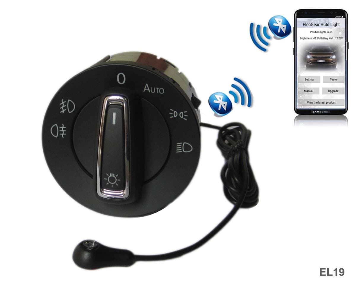 EL19 Auto Headlight Fog Light Switch, Light Sensor with Bluetooth App Automatic Control Coming Leaving Home Chrome Headlamp Module Dash Relais – Polo 6C, Touran (2015-on), Golf 7