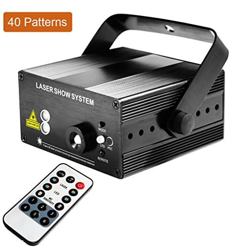 Buwei Stage Laser Light 40 Patterns Red &amp; Green &amp; Blue LED Laser Stage Lighting Projector DJ Lighting with AUTO Active and Wireless Remote Control