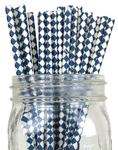Blue White Harlequin Pattern 100 Count Size 7 3/4 inch Harlequin Design Paper Drinking Straw Baking Sticks Cake Pop Sticks For Cake Pops Lollipops Crafts Cupcake Toppers Rock Candy and Brownie Pops