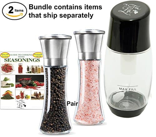 Ideal Kitchen Bundle Olive Oil Sprayer Mister (Black) + Ceramic Adjustable Head Salt &amp; Pepper Grinders (Tall Pair)