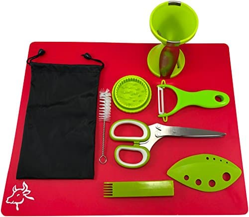 Amibo Vegetable Spiralizer Bundle, 8 Pieces ~ Peeler, Brush, Herb Scissors, Scraper, &amp; Chopping Mat