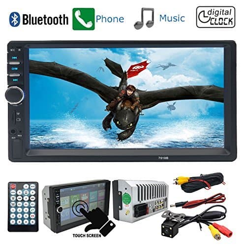 CACA Car Stereo Receiver with 7 Inch Digital Touch Screen,Double Din Bluetooth in-Dash,FM/USB/SD,Wireless Remote Control