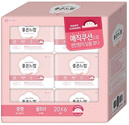 Korea Good Feeling Ultra Medium 9.4" Wing Type Sanitary Napkin, 120 Count (20 x 6)