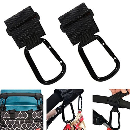 Stroller Hooks Buggy Clips, 2-Pack Strong Durable Metal Carabiner Hook Buggy Travel Organizer Accessories, Shopping Bag Holder, Universal Fits for Baby Stroller Pushchair