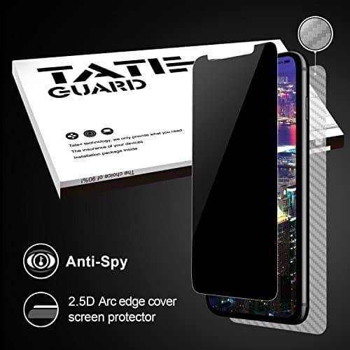 [Privacy Proof][Case Friendly] iPhone X, iPhone 10 Screen Protector, [Anti Spy] Tateguard iPhone X Tempered Glass Screen Protector [Easy Install] [Bubble Free] [Anti Scratch] with A Free Back Cover
