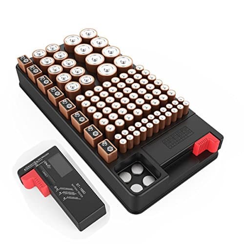 Battery organizer storage case with tester Support AA, AAA, D, C, 9V, and Button Batteries Storage box Holds 102 Batteries Various Sizes with Removable Battery Tester