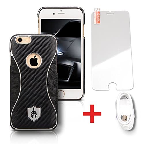 iPhone 6 case / iPhone 6S case [Chrome Armor] Carbon-Fiber Premium Black [High Quality] Full Protection Durable + [FREE BONUS] Tempered Glass and Charging Cable Scratch Resistant - While Stocks Last