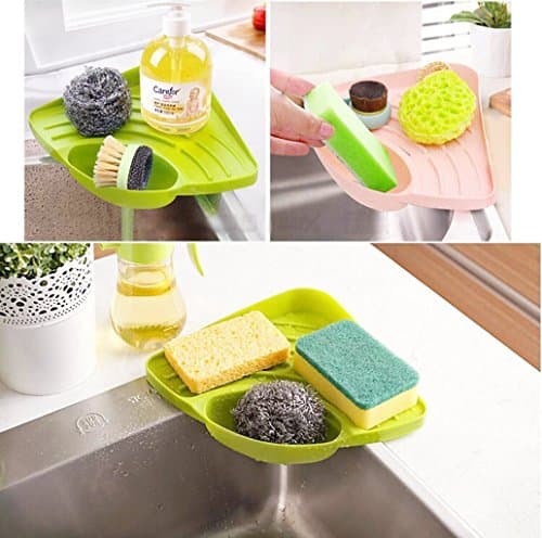Kitchen Sink Corner Storage Rack Holder for Sponge, WOPS Caddy Sponge Holder Rack Wall Mounted Dishes Drip Organizer Bathroom Soap Dish Wall Storage Rack