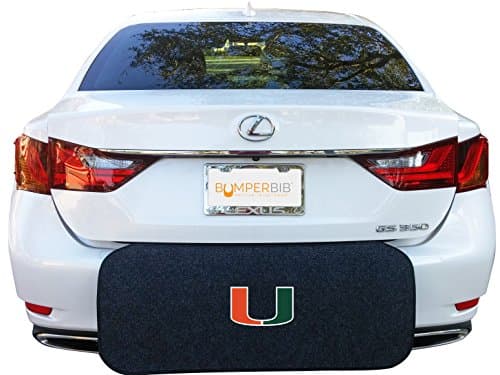 Rear Bumper Protector (Black) | Bumper Guard, and Trunk Cargo Liner Floor Mat | Prevent Scratches While Unloading and Loading | Easily Folds Away (Collegiate University of Miami Hurricanes)