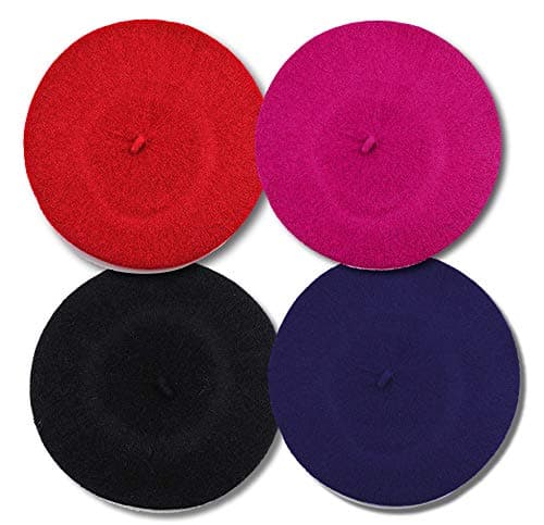 Dreamkai French Beret Hat Winter Warm Cap Solid Color Wool Beanie for Women Girls Lady