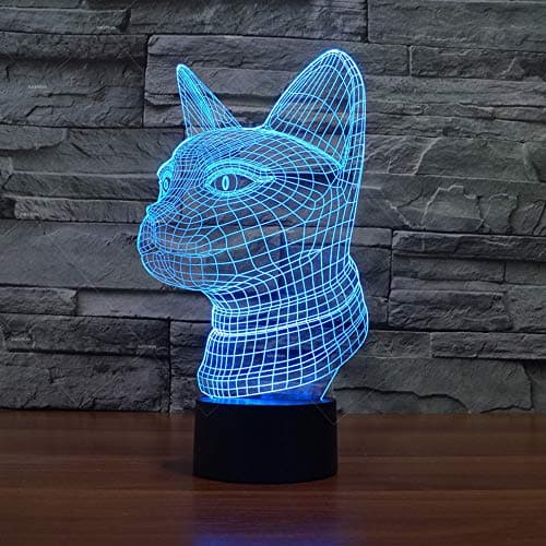 3D Optical Illusion Night Light Led Color Change Light Art Line Cat Head Design 7 Change Color for Bedroom Shop Decoration Kids Sleeping Lamp As A Friend's Creative Gift