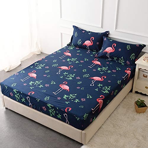 Vanc Home Extra Deep 5ft King Size Printed Fitted Sheets 35cm Hypoallergenic Breathable Bed Bug Proof Waterproof Mattress Protector, Flamingo