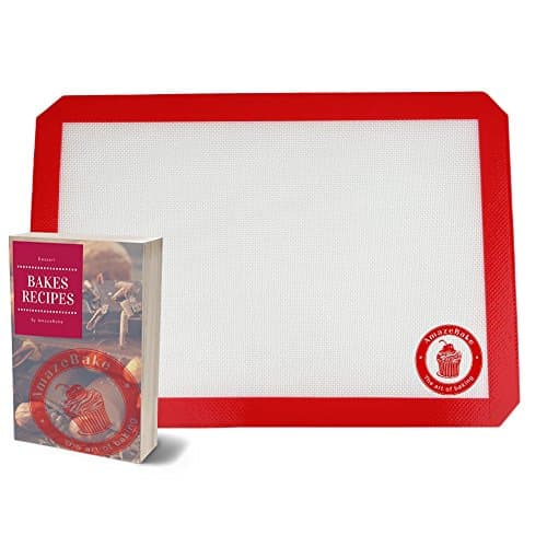 AmazeBake - Premium Silicone Baking Mat Extra durable FDA Approved - Non Stick, Heat Resistant, Healthy Cooking - Dimensions: 10” x 14-3/8” (25.4 cm x 36.5 cm) + Exclusive Recipe Ebook