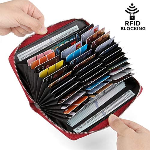 MALFURION Womens RFID Blocking Leather Wallet Multi Card Case Wallet with Zipper Pocket