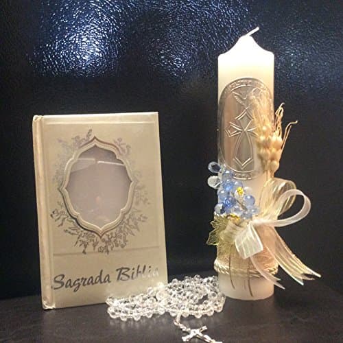First Communion White Candle set with Grape details