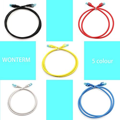 WONTERM RJ45 Cat6 Ethernet Patch Cord 3 FT （1 Meter）in Electronics Copper Computer Networking Cable (5 Pack) PVC Jacket-Multi Color (Grey / Black / Red / Yellow / Blue)