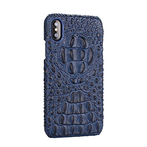 Iphone 7 Plus/8 Plus Case Genuine Leather Iphone X case 3D Crocodile Hard Back Cover Ultra Slim Real Leather For Iphone 6/6S/7/8/6S Plus/6 Plus (Blue, For Iphone 7 Plus)