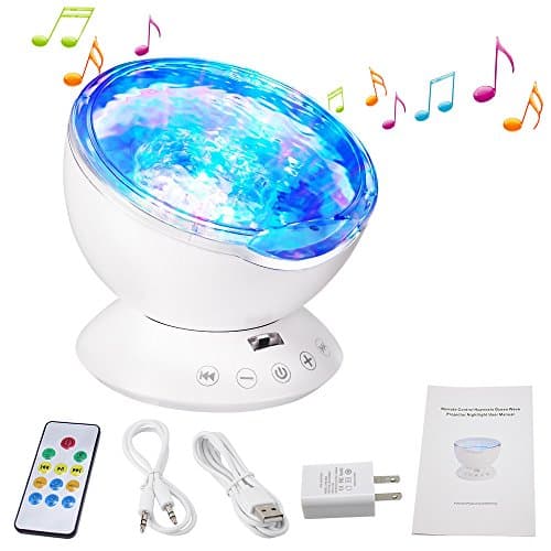 Remote Control Ocean Wave Projector Multicolor Night Light with Built-in Speaker and Auto Off Timer for Living Room/Bedroom/Baby Room