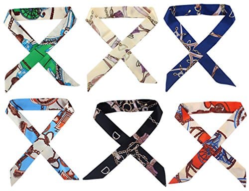 6 Packs Multi-function Silk Headbands Headwraps Neck Scarf Handbag Handle Ribbon Scarf Package Band