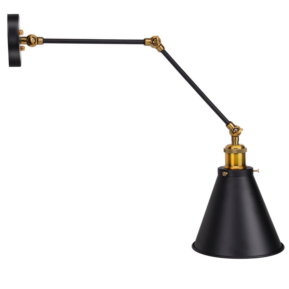 Adjustable 40W Double Swing Arm 1 Light Industrial Edison Wall Lamp Sconces with Retro Drum Shade and Heavy Duty Weighted Base